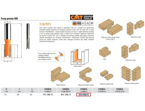 CMT FREZ PROSTY KRÓTKI HM D=14 I=20 L=50 S=8 - 2
