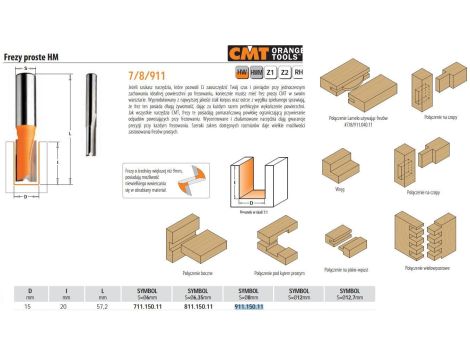 CMT FREZ PROSTY KRÓTKI  HM D=15 I=20 L=57,2 S=8 - 2