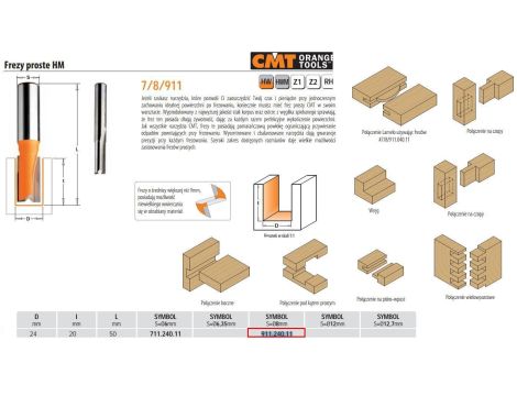 CMT FREZ PROSTY KRÓTKI HM D=24 I=20 L=50 S=8 - 2