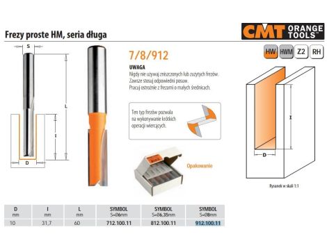 CMT FREZ PROSTY DŁUGI HM D=10 I=31,7 L=60 S=8 - 2