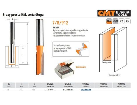 CMT FREZ PROSTY DŁUGI HM D=16 I=31,7 L=66 S=8 - 2