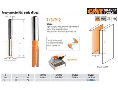 CMT FREZ PROSTY DŁUGI HM D=10 I=31,7 L=74 S=12 - 2