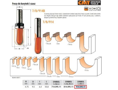 CMT FREZ DO KORYTEK I CZASZ HM R= 4,75 D=9,5 I=6,4 S=8%%% - 2