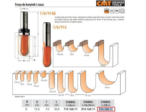 CMT FREZ DO KORYTEK I CZASZ HM R= 7,9 D=15,8 I=15,8 S=8