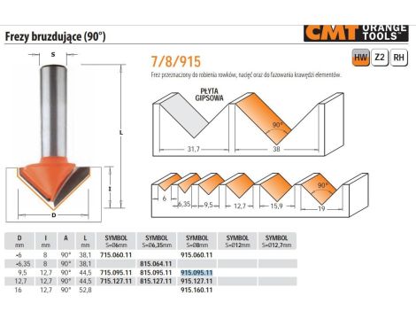 CMT FREZ BRUZDUJĄCY HM D=9,5 I=12,7 A=90 S=8%%% - 2