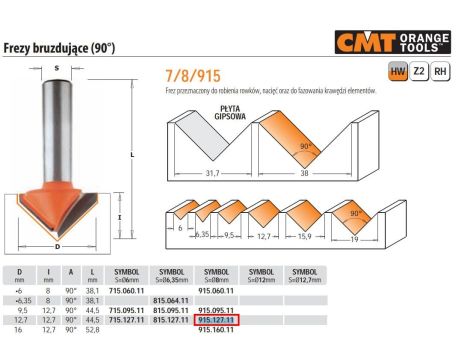 CMT FREZ BRUZDUJĄCY HM D=12,7 I=12,7 A=90 S=8%%% - 2