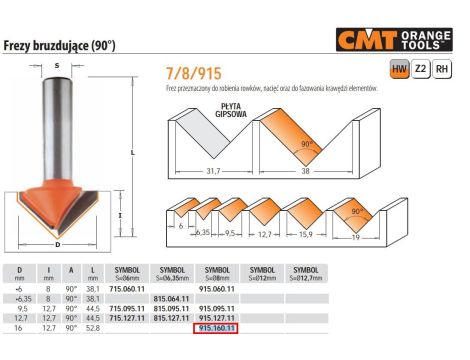 CMT FREZ HM D=16 I=12,7 A=90 S=8  BRUZDUJĄCY.%%%