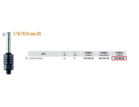 CMT TRZPIEŃ DO FREZÓW PIŁKOWYCH S=8 BEZ ŁOŻYSKA