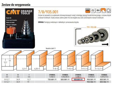 CMT FREZ DO WRĘGOWANIA HM D=34,9 I=12,7 H=0-12,7 S=8 + ŁOŻYSKA%%% - 2