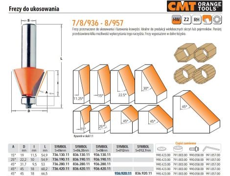 CMT FREZ DO UKOSOWANIA Z ŁOŻYSKIEM HM A=45 D=45 I=18 S=12%%% - 2