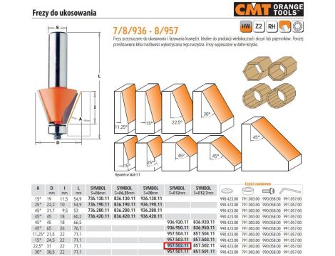 CMT FREZ HM A=22,5 D=31 I=22 S=12 DO UKOSOWANIA, ŁOŻYSKO.%%% - 2