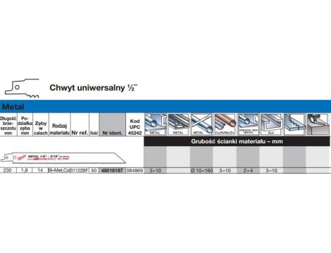 MILWAUKEE BRZESZCZOT DO PIŁY SZABLASTEJ 230/1,8mm 50szt. METAL