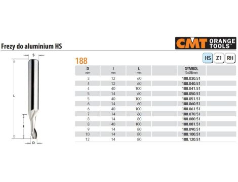 CMT FREZ SPIRALNY DO ALUMINIUM HS D= 8 I=14 L=80 S=8%%%