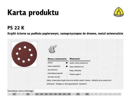 KLINGSPOR KRĄŻEK ŚCIERNY SAMOPRZYCZEPNY 125mm PS22K gr.150 GLS5 8-OTWORÓW/50szt.