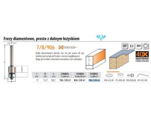CMT FREZ DIAMENTOWY HM I=11 D=12,7 S=8 TRZPIEŃ 8mm DOLNE ŁOŻYSKO