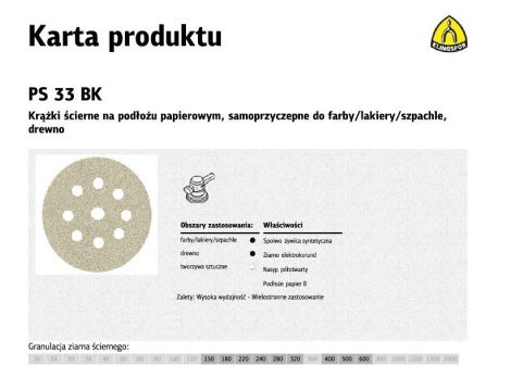 KLINGSPOR KRĄŻEK ŚCIERNY SAMOPRZYCZEPNY 225mm  PS33BK gr.180 GLS38 /50szt.