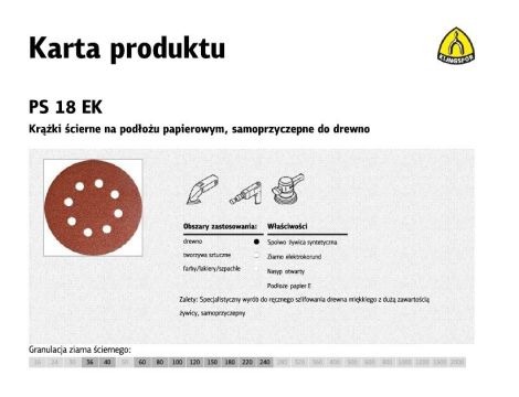 KLINGSPOR KRĄŻEK ŚCIERNY SAMOPRZYCZEPNY 125mm  PS18EK gr.240 GLS5 8-OTWORÓW/50szt.
