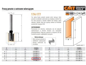 CMT FREZ PROSTY Z OSTRZEM WIERCĄCYMHM D= 7 I=20 L=55 S=8%%%