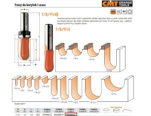 CMT FREZ DO KORYTEK I CZASZ HM R= 1,6 D=3,2 I=9,5 S=8 DEKORACYJNY%%%