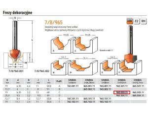 CMT FREZ DEKORACYJNY HM D=19 d=6,35 R=3,2 I=13 S=12