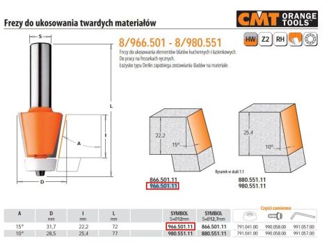 CMT FREZ DO UKOSOWANIA TWARDYCH MATERIAŁÓW HM A=15 D=31,7 I=22,2 S=12%%%