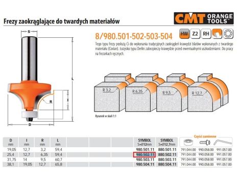 CMT FREZ ZAOKRĄGLAJĄCY DO TWARDYCH MATERIAŁÓW HM R= 6,25 D=25,4 I=12,7 S=12%%%