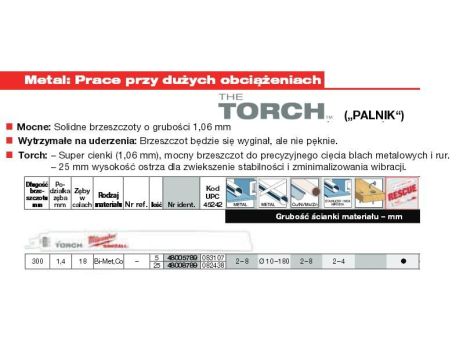 MILWAUKEE BRZESZCZOT DO PIŁY SZABLASTEJ 300mm TORCH BIMETAL 25szt DO METALU