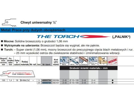 MILWAUKEE BRZESZCZOT DO PIŁY SZABLASTEJ 150/1,4mm TORCH BIMETAL 25szt. DO METALU - 2