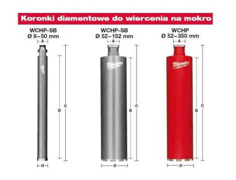 MILWAUKEE KORONA DIAMENTOWA 1 1/4"  62mm/450mm WCHP-SB  DO WIERTNIC