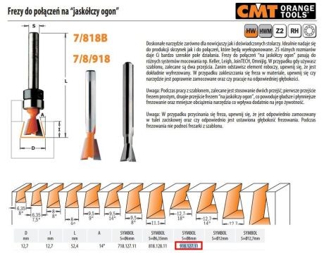 CMT FREZ DO PŁĄCZEŃ "JASKÓŁCZY OGON" HM D=12,7 I=12,7 L=52,4 S=8 BEZ ŁOŻYSKA%%%