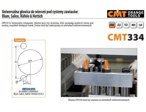 CMT UNIWERSALNA GŁOWICA DO WIERCENIA POD ZAWIASY W SYSTEMACH: BLUM / SALICE / Häfele & Hettich