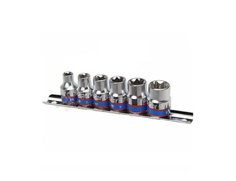 KING TONY KOMPLET NASADEK GWIAZDKOWYCH / TORX 3/8" 6 elem. KRÓTKIE E8 - E18, CHROM, NA SZYNIE