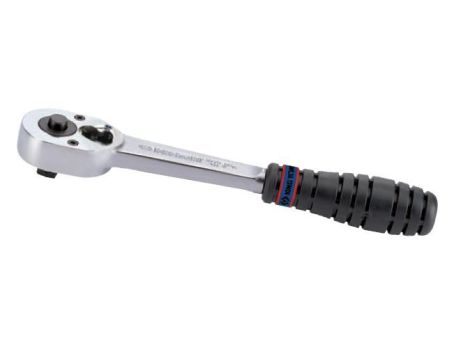 KING TONY GRZECHOTKA Z PRZYCISKIEM 3/8" 32 ZĘBY 200mm CHROM, UCHWYT GUMOWY, BLOKADA