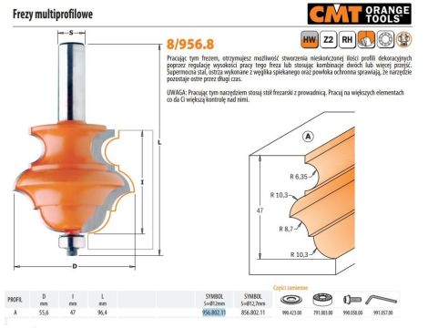 CMT FREZ MULTIPROFILOWY HM D=55,6 I=47 S=12 PROFIL=A