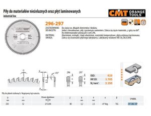 CMT PIŁA DO MATERIAŁÓW NIŻELAZNYCH I PŁYT LAMINOWANYCH HW D= F=30 Z=120 K=3,8/3,2