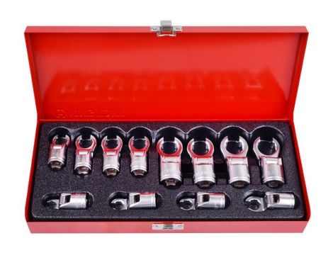 KING TONY KOMPLET NASADEK PRZEGUBOWYCH DO PRZEWODÓW HAMULCOWYCH 3/8" 12el. 8 - 19mm CHROM KASETA