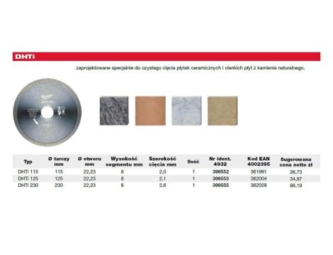 MILWAUKEE TARCZA DIAMENTOWA DHTi PEŁNA  125 x 22,2mm