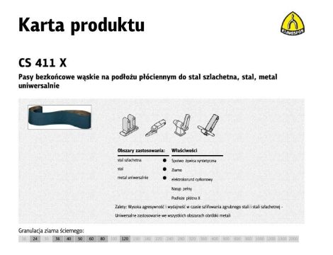 KLINGSPOR PASY BEZKOŃCOWE DO ELEKTRONARZĘDZI CS411X 13mm x 455mm gr. 60 /10szt. STAL SZLACHETNA