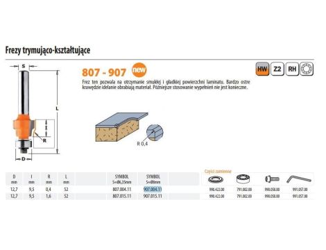 CMT FREZ TRYMUJĄCO-KSZTAŁTUJĄCY HW D=12,7 I=9,52 R=0,4 S=8%%%