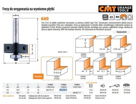 CMT FREZ DO WRĘGOWANIA HM H=9,5 D=34,9 I=12 L=53 S=8 WYMIENNE PŁYTKI%%%