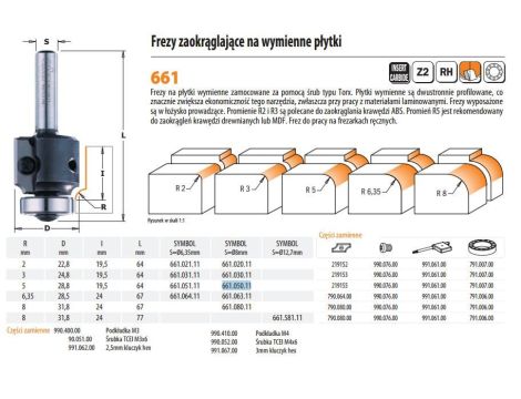 CMT FREZ DO ZAOKRĄGLEŃ HM D=28,6 R=5 I=19,5 S=8 WYMIENNE PŁYTKI