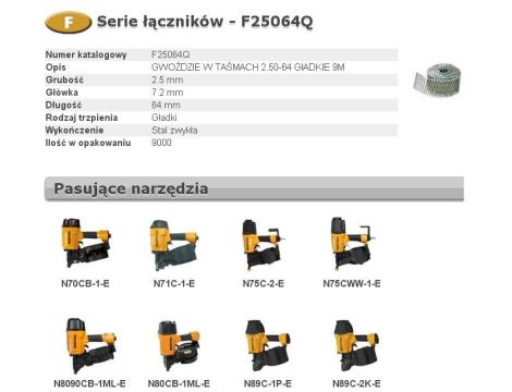 BOSTITCH GWOŹDZIE F 2,50 x 64mm 9000szt. F25064Q