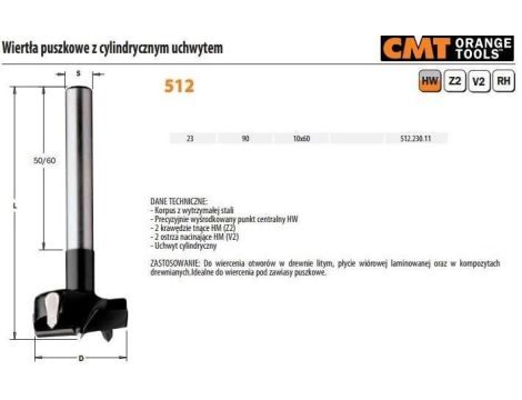 CMT WIERTŁO PUSZKOWE HW RH D=23 L=90 S=10x60
