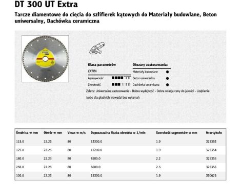 KLINGSPOR TARCZA DIAMENTOWA TURBO 125mm x 1,9mm x 22,2mm EXTRA DT300UT, BETON - 2