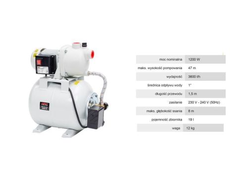 NAC HYDROFOR 1200W ZBIORNIK 19L 3600l/h
