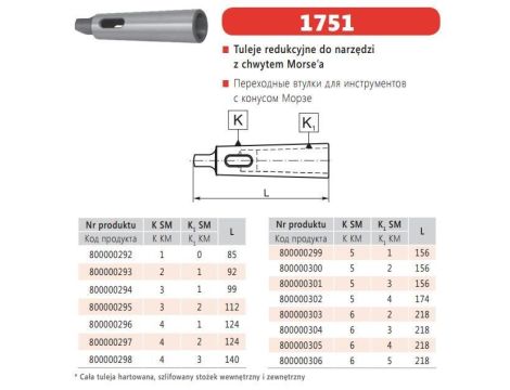 BISON-BIAL TULEJA REDUKCYJNA ZE STOŻKIEM MORSE`A z MS3 na MS2, TYP 1751