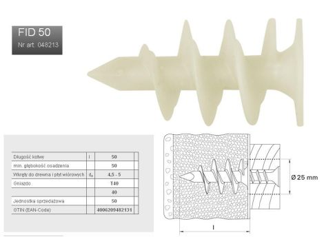FISHER MOCOWANIE W IZOLACJI FID 50 50szt. DO PŁYT IZOLACYJNYCH (STYROPIAN)