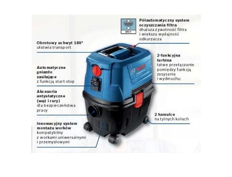 BOSCH ODKURZACZ GAS 15 PS AUTOMATYCZNE GNIAZO ZASILAJĄCE. '06019E5100