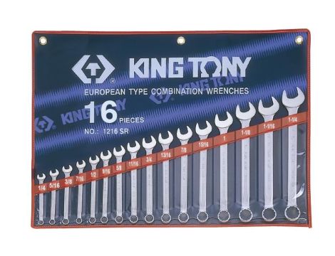 KING TONY KLUCZE PŁASKO-OCZKOWE CALOWE KOMPLET 16elem. 1/4"-1-1/4", ETUI