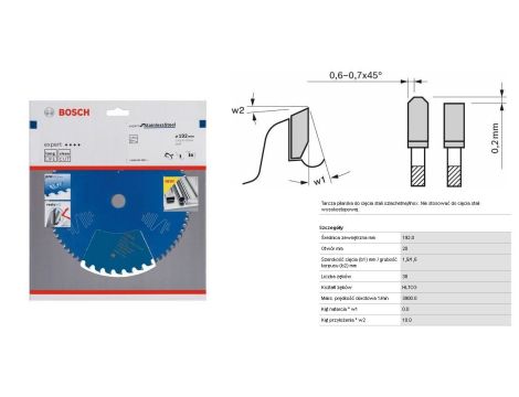 BOSCH PIŁA TARCZOWA EXPERT 192 x 20mm 38-ZĘBÓW STAL SZLACHETNA, INOX 2608644288